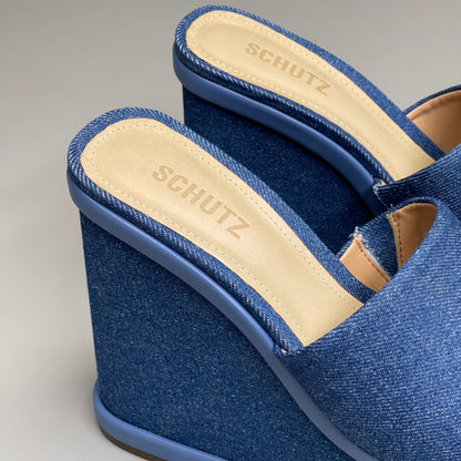 SCHUTZ Dalle Denim Women's Wedge Sandal Blue Platform Shoe Sz 8B (New)