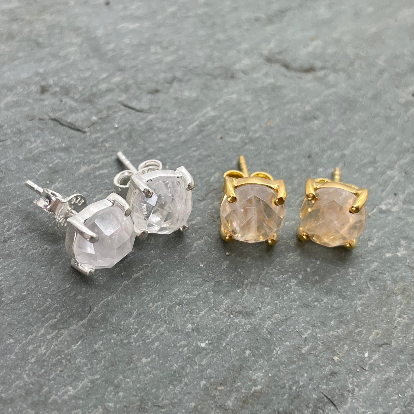 Clear Quartz Studs Gold
