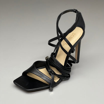 SCHUTZ Bryce Ankle Tie Women's Leather High Heel Strappy Sandal Black Sz 6B (New)