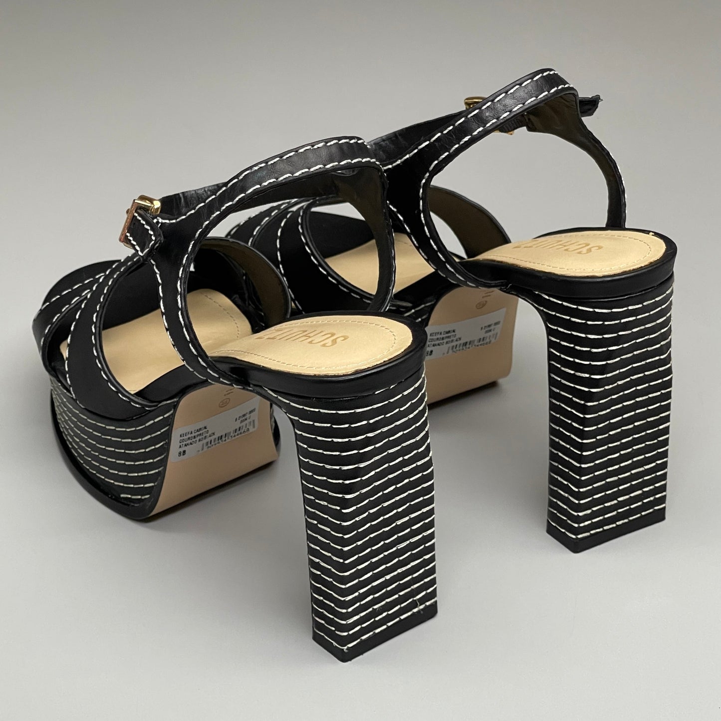 SCHUTZ Keefa Casual Women's Leather Sandal Black Platform 4" Heel Shoes Sz 9B (New)
