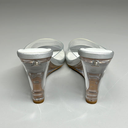 TONY BIANCO Alessi Clear Vinylite/Silver Wedges Women's Heels Sz 7.5 (New)