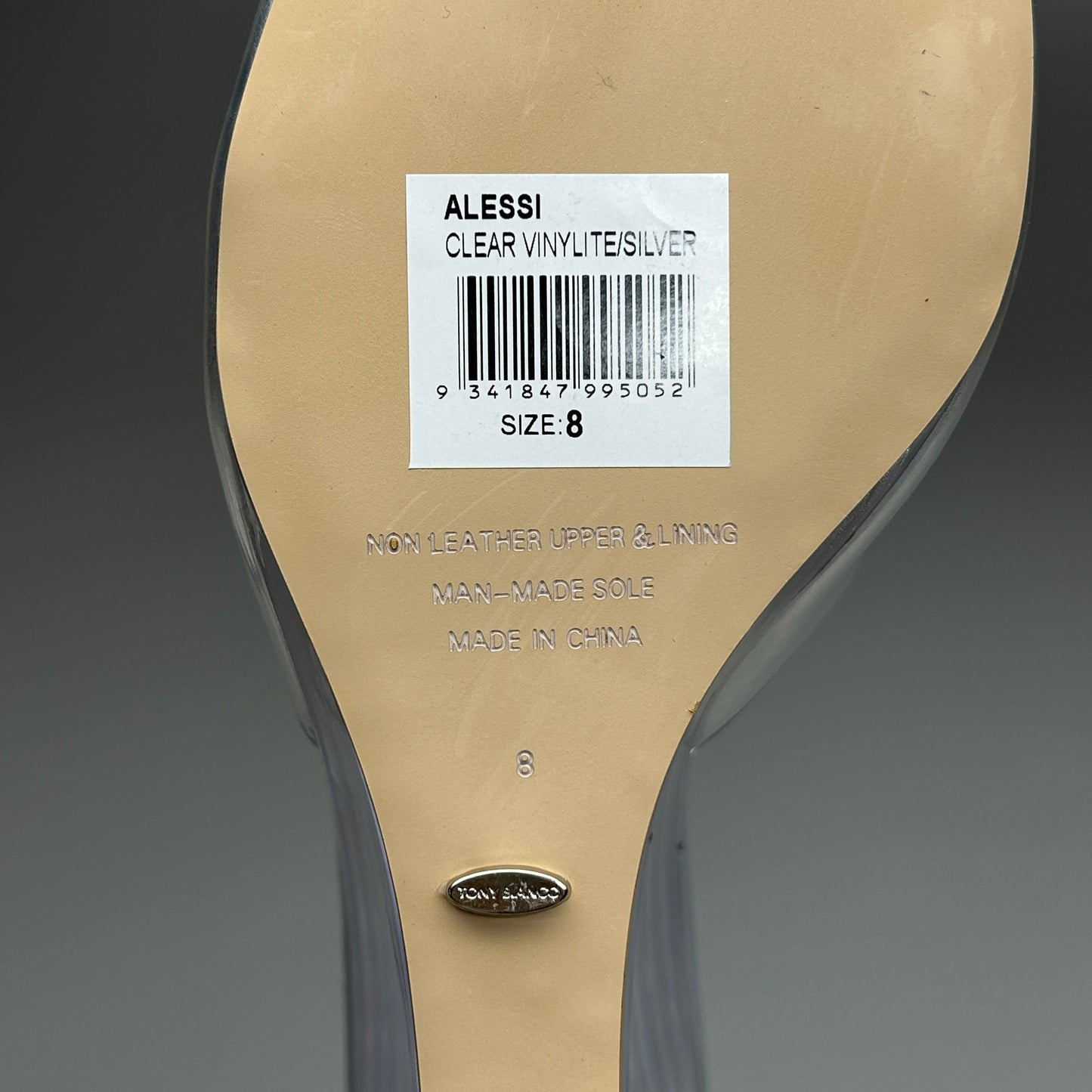 TONY BIANCO Alessi Clear Vinylite/Silver Wedges Women's Heels Sz 8 (New)