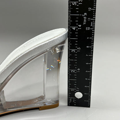 TONY BIANCO Alessi Clear Vinylite/Silver Wedges Women's Heels Sz 9 (New)