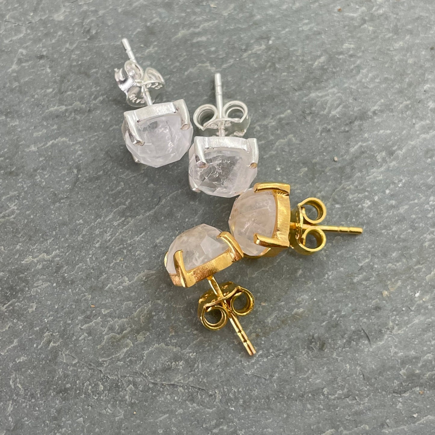 Clear Quartz Studs Gold