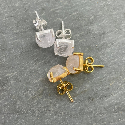 Clear Quartz Studs Gold