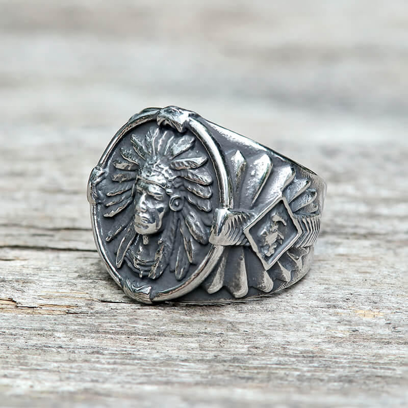 Indian Chief Feather Stainless Steel Ring