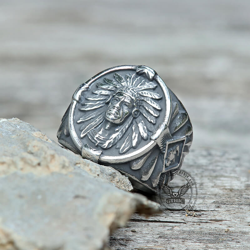 Indian Chief Feather Stainless Steel Ring