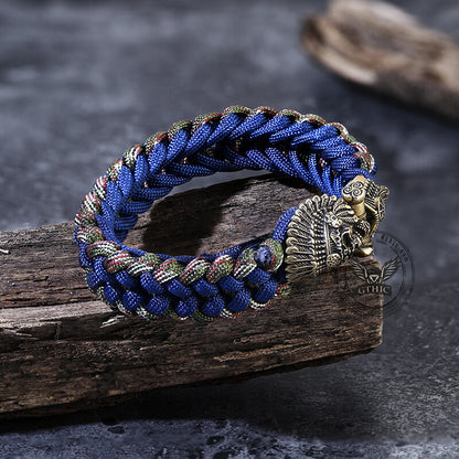 Indian Warrior Brass Skull Paracord Bracelet