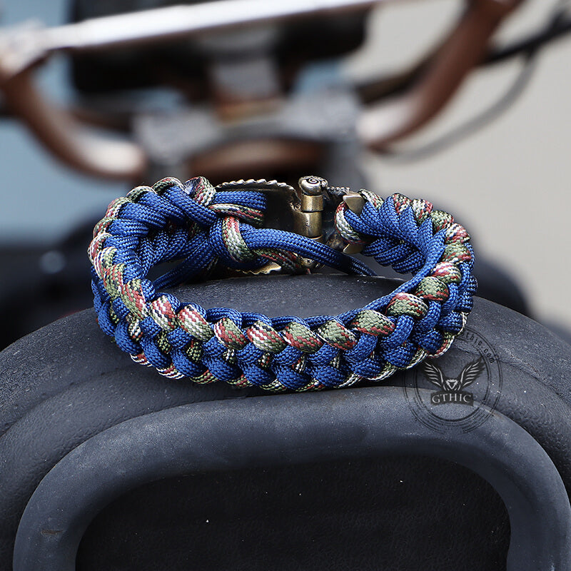 Indian Warrior Brass Skull Paracord Bracelet