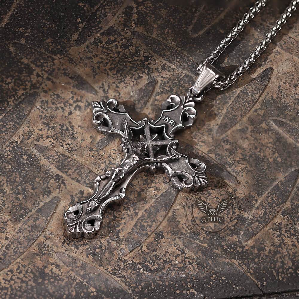 INRI Budded Cross Stainless Steel Pendant