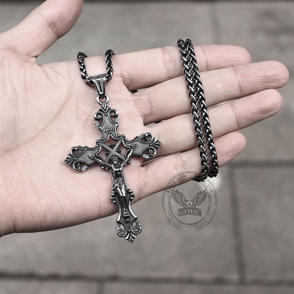 INRI Budded Cross Stainless Steel Pendant