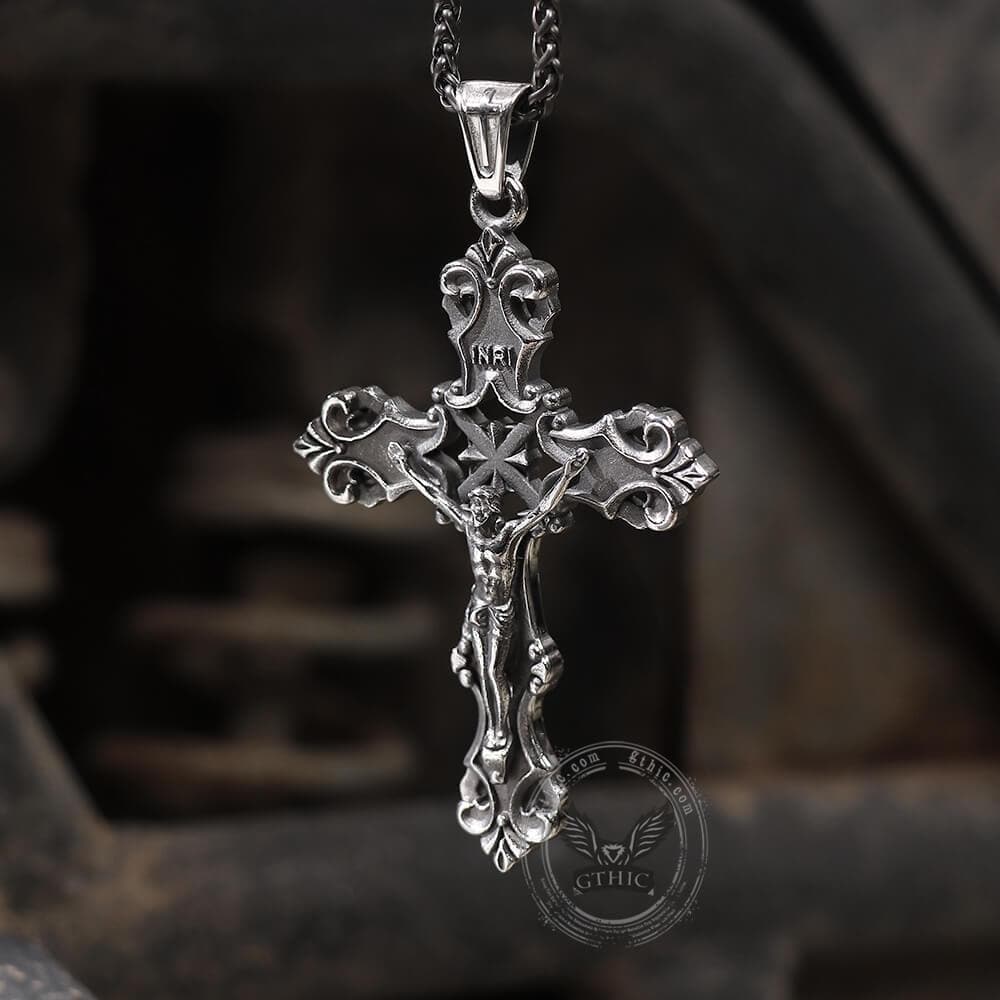 INRI Budded Cross Stainless Steel Pendant