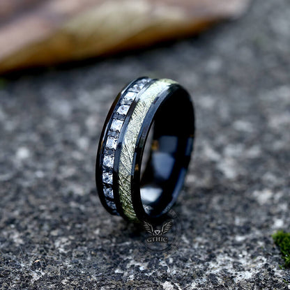 Irregular Texture Titanium CZ Stone Ring