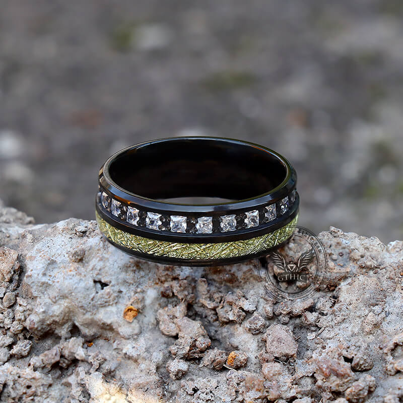 Irregular Texture Titanium CZ Stone Ring