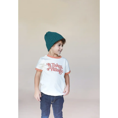 It Takes a Village Ringer Tee for Kids in Organic Cotton