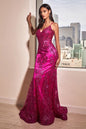 Fitted Floral Glitter Print Corset Gown