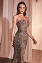 Strapless Silver Embellished Gown
