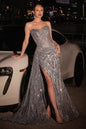 Strapless Fitted Glitter Embellished Gown