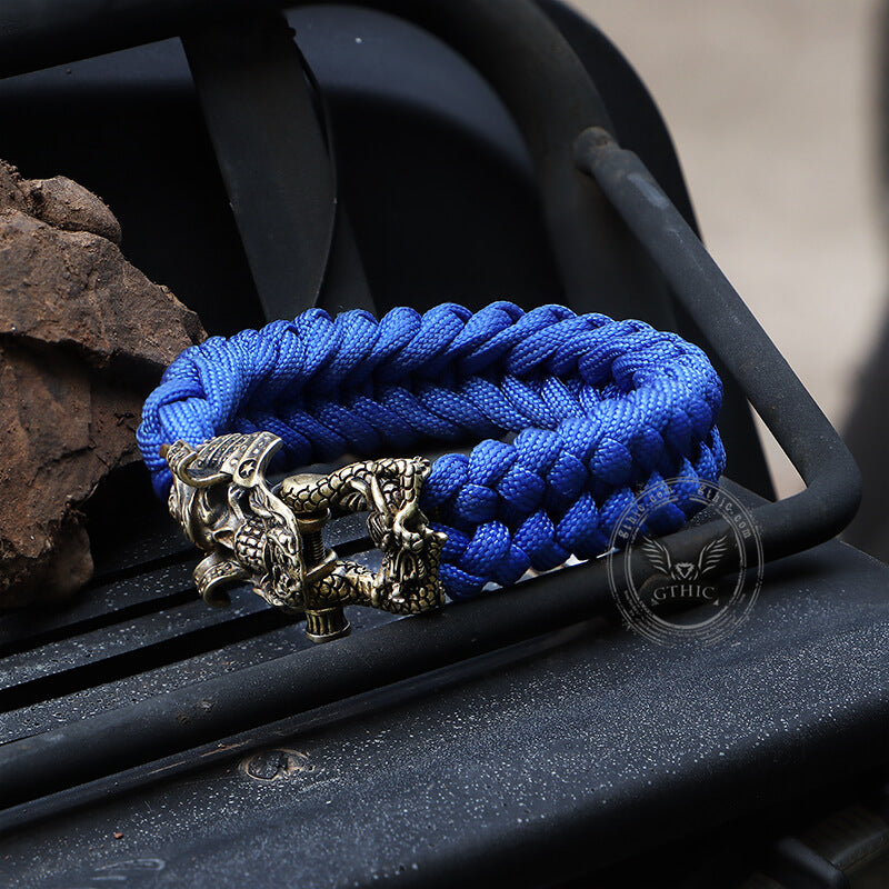 Japanese Samurai Dragon Brass Skull Paracord Bracelet