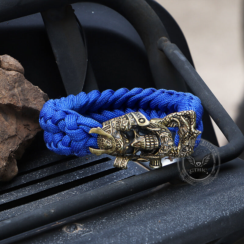 Japanese Samurai Dragon Brass Skull Paracord Bracelet
