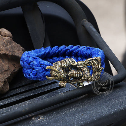 Japanese Samurai Dragon Brass Skull Paracord Bracelet