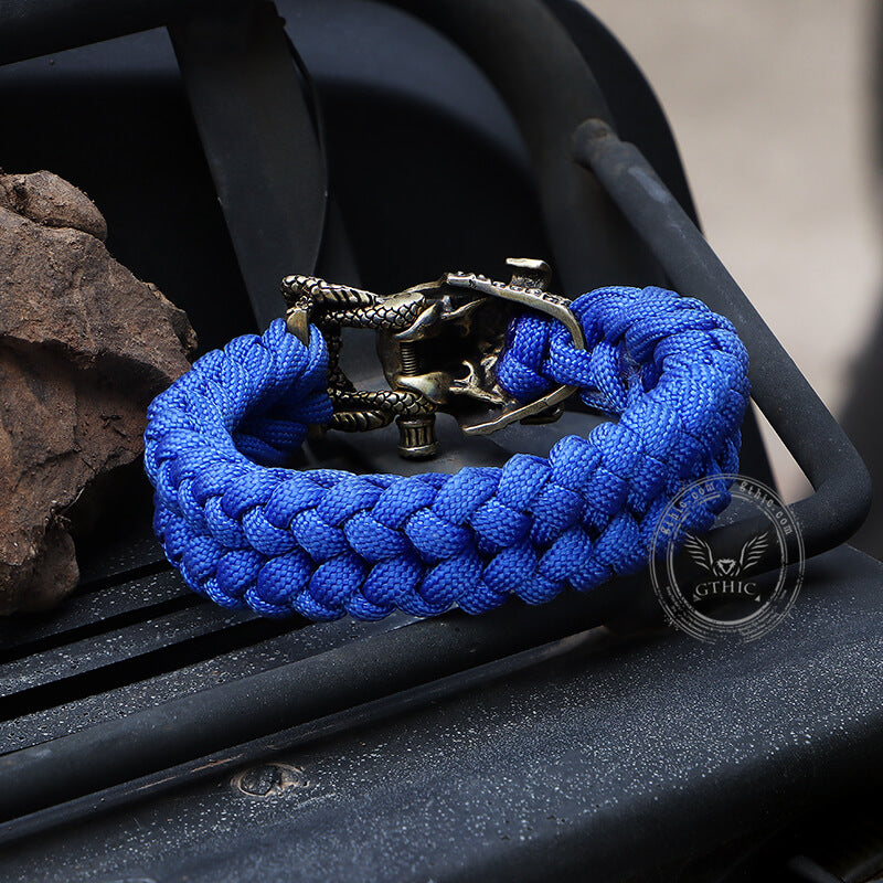 Japanese Samurai Dragon Brass Skull Paracord Bracelet