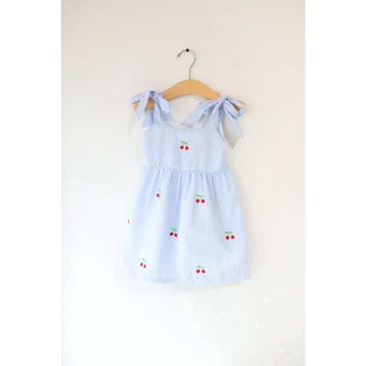 Kids Embroidered Cherry Tie-Strap Dress