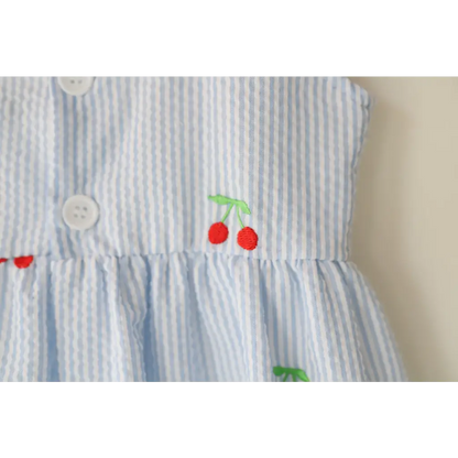 Kids Embroidered Cherry Tie-Strap Dress
