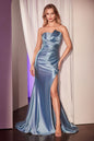 Pleated Strapless Fitted Satin Gown