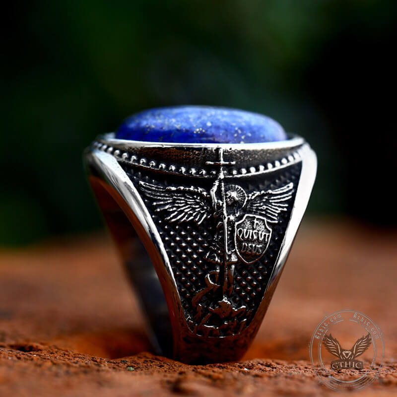 Lapis Lazuli Archangel Michael Stainless Steel Gemstone Ring