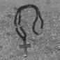 Latin Cross Stone Bead Biker Rosary Necklace