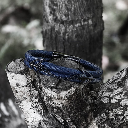 Double-Layer Braided Stainless Steel Leather Bracelet
