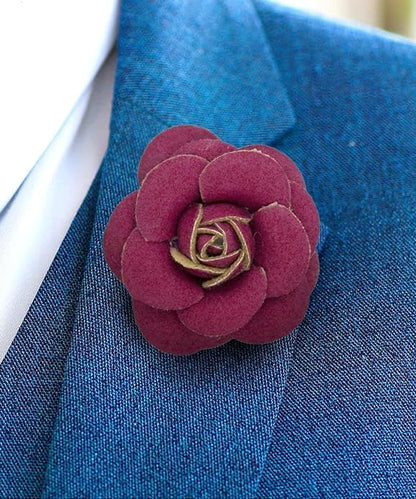 Vittorio Vico Unisex Leather Flower Lapel Pin