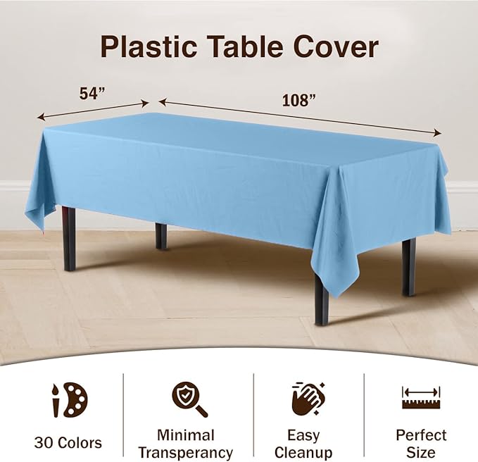 Premium Light Blue Plastic Table Cover | Case of 96