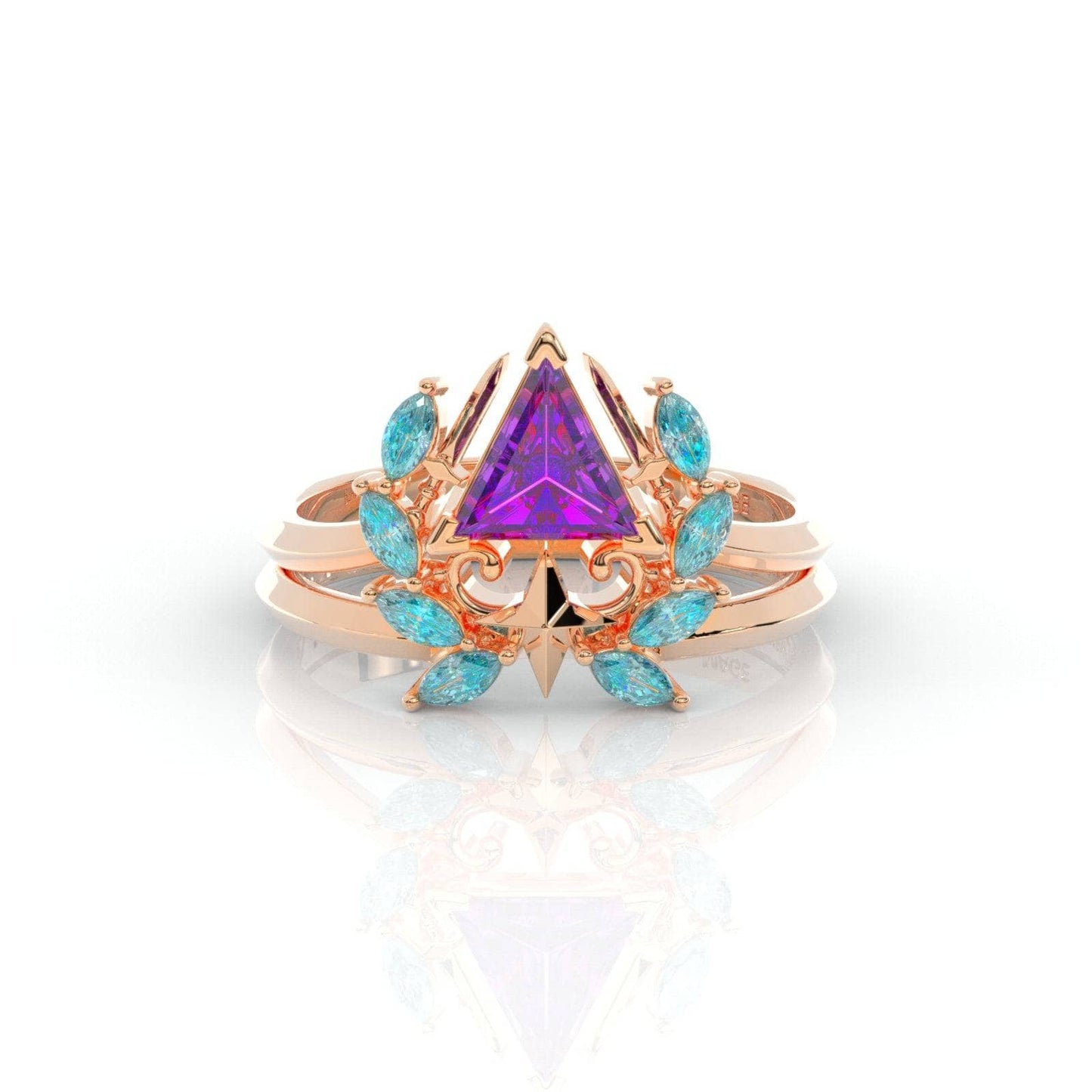 Light Mage Ring Set- 14k Rose Gold Video Game Inspired Rings