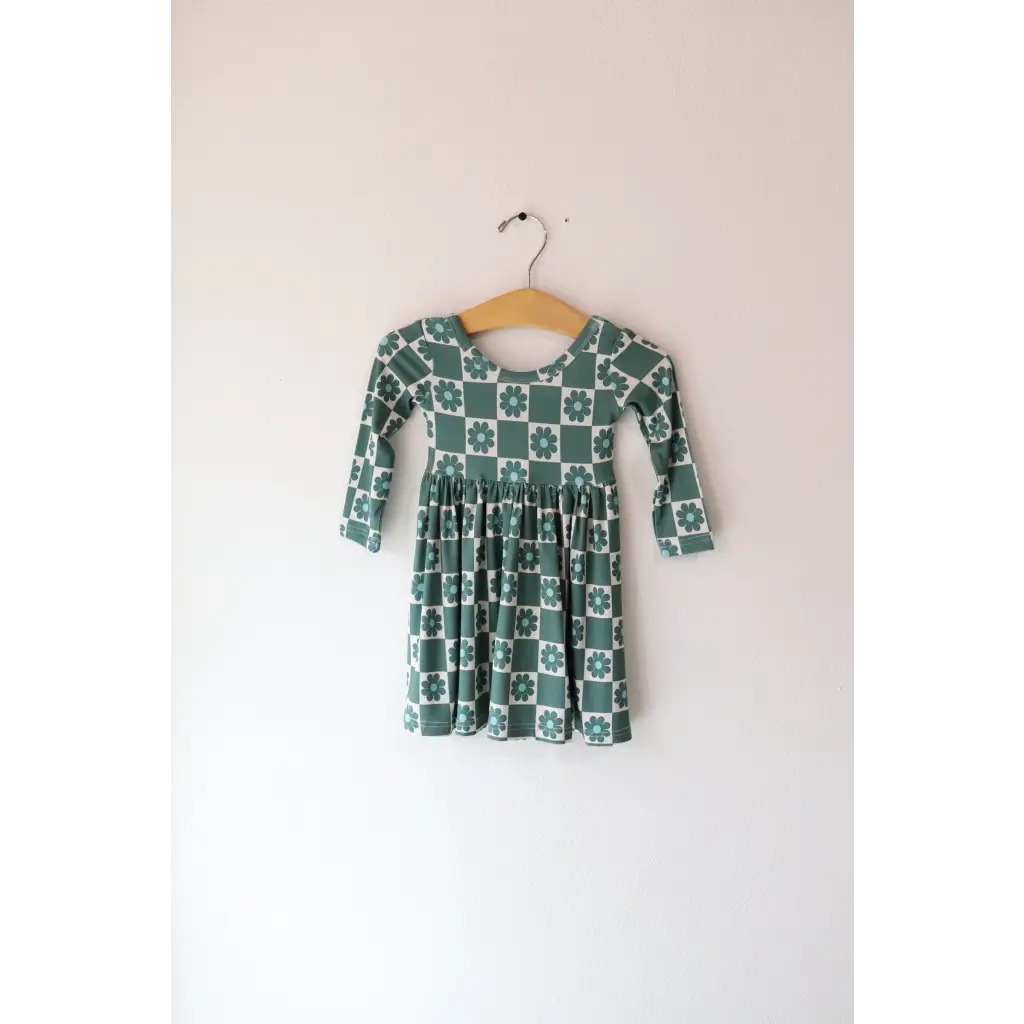 Lily Flower Check Long Sleeved Twirl Dress for Girls