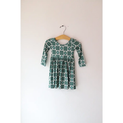 Lily Flower Check Long Sleeved Twirl Dress for Girls