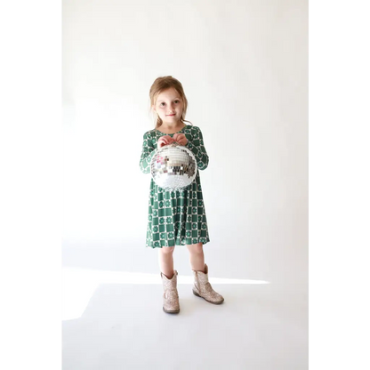 Lily Flower Check Long Sleeved Twirl Dress for Girls