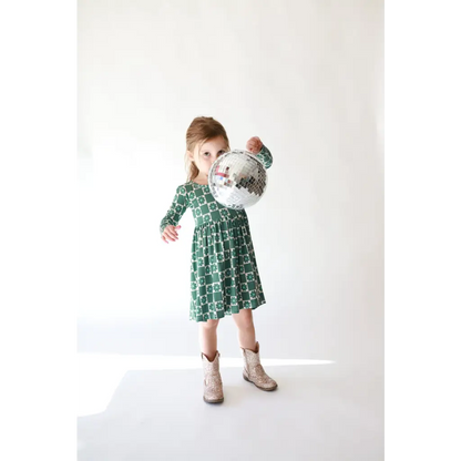 Lily Flower Check Long Sleeved Twirl Dress for Girls