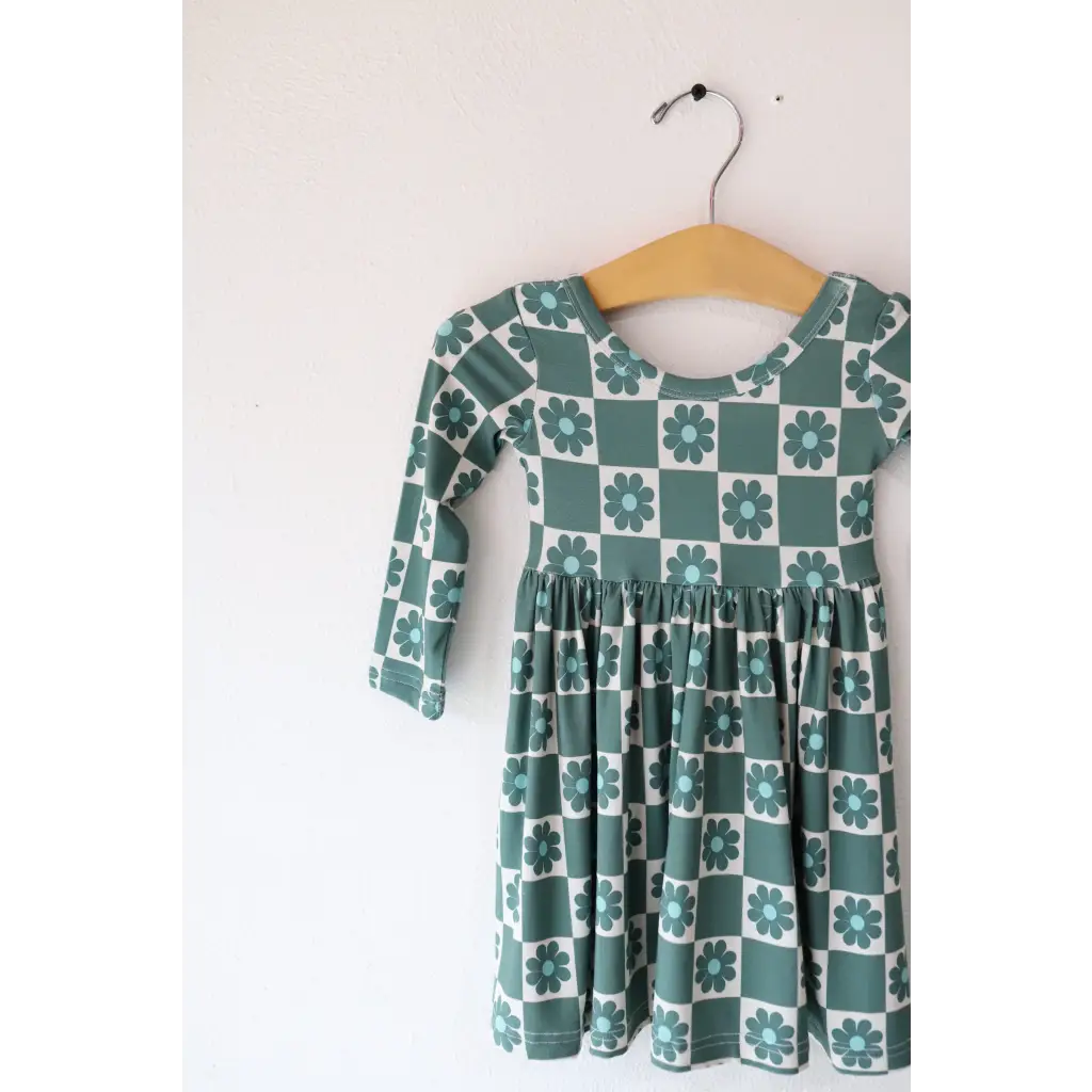 Lily Flower Check Long Sleeved Twirl Dress for Girls