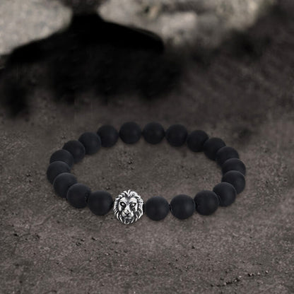 Lion Head Agate Stone Stainless Steel Bead Bracelet