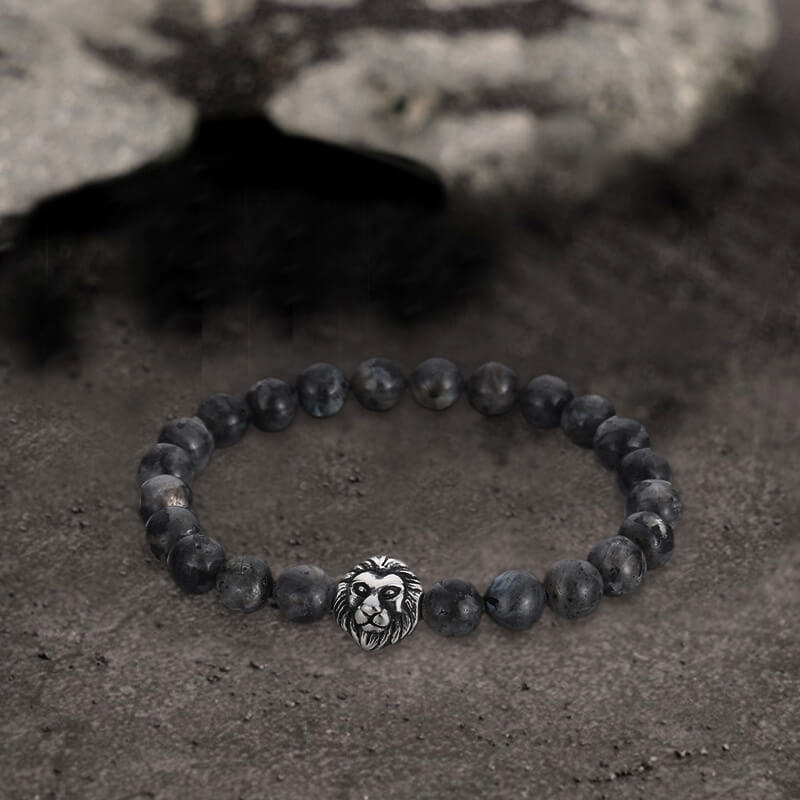 Lion Head Agate Stone Stainless Steel Bead Bracelet