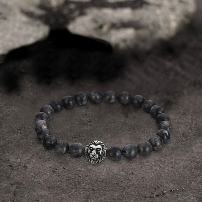Lion Head Agate Stone Stainless Steel Bead Bracelet