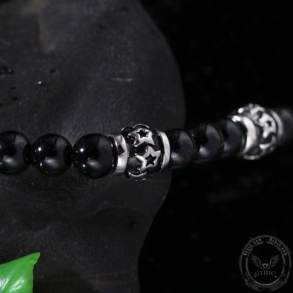 Lion Head Black Beads Chain Stainless Steel Necklace