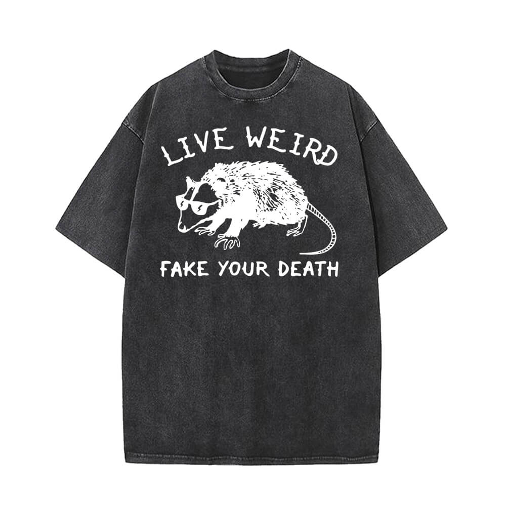 Live Weird Fake Your Death Rat Pattern T-shirt