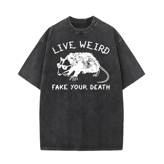 Live Weird Fake Your Death Rat Pattern T-shirt