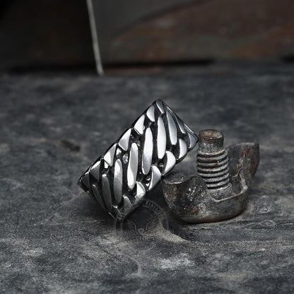 Locomotive Style Chain Stripes Stainless Steel Ring