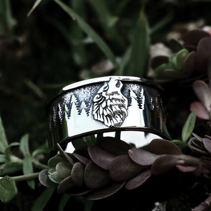 Howling Lone Wolf Stainless Steel Ring