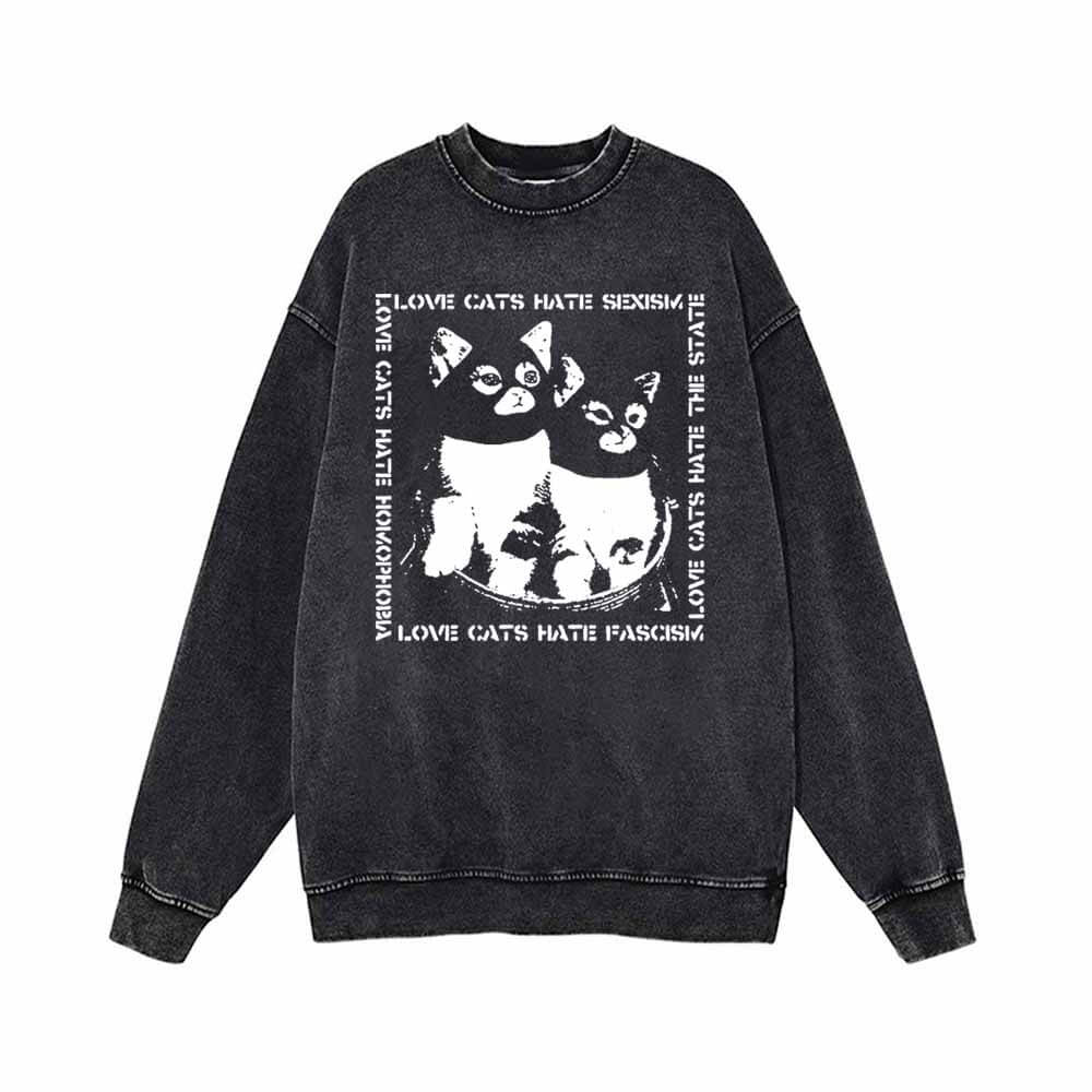 Love Cats Hate Sexism Vintage Washed Sweatshirt