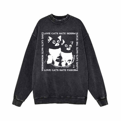 Love Cats Hate Sexism Vintage Washed Sweatshirt
